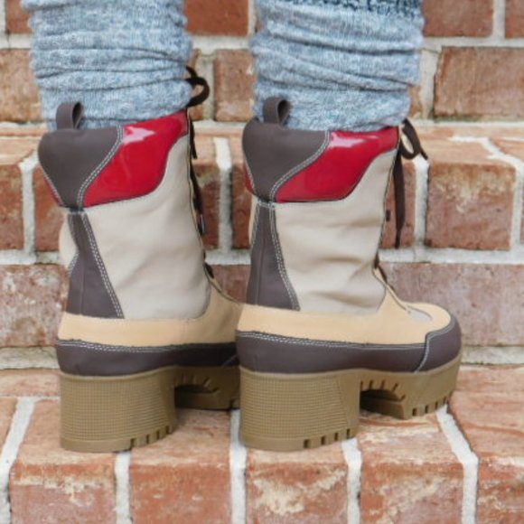 Pazzle Commander Platform Chunky Block Heel Combat Boots for Women (Natural) - Picture 4 of 4